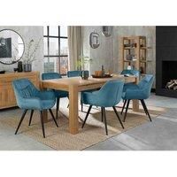 Blake Light Oak Large 6-8 Dining Table & 6 Dali Petrol Blue Velvet Fabric Chairs