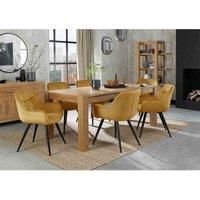 Cannes Light Oak Large 6-8 Seater Dining Table & 6 Dali Mustard Velvet Fabric Chairs With Black Legs