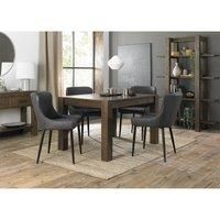 Blake Dark Oak 4-6 Dining Table & 4 Cezanne Chairs in Dark Grey Faux Leather