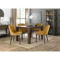 Cannes Dark Oak 4-6 Seater Dining Table & 4 Cezanne Mustard Velvet Fabric Chairs Black Legs