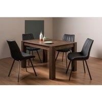 Cannes Dark Oak 4-6 Seater Dining Table & 4 Fontana Dark Grey Faux Suede Fabric Chairs Black Legs