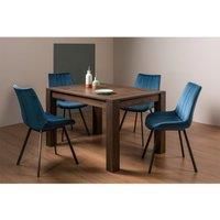 Blake Dark Oak 4-6 Dining Table & 4 Fontana Chairs in Blue Velvet Fabric