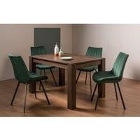 Cannes Dark Oak 4-6 Seater Dining Table & 4 Fontana Green Velvet Fabric Chairs Black Legs