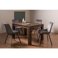 Cannes Dark Oak 4-6 Seater Dining Table & 4 Fontana Grey Velvet Fabric Chairs Black Legs