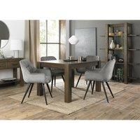 Blake Dark Oak 4-6 Dining Table & 4 Dali Grey Velvet Chairs with Black Legs