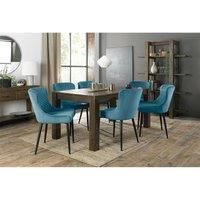 Cannes Dark Oak 6-8 Seater Dining Table & 6 Cezanne Petrol Blue Velvet Fabric Chairs Black Legs