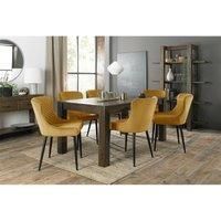 Cannes Dark Oak 6-8 Seater Dining Table & 6 Cezanne Mustard Velvet Fabric Chairs Black Legs