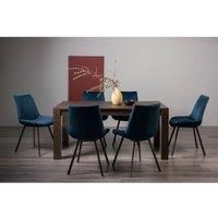 Cannes Dark Oak 6-8 Seater Dining Table & 6 Fontana Blue Velvet Fabric Chairs Black Legs