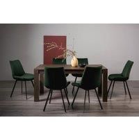 Cannes Dark Oak 6-8 Seater Dining Table & 6 Fontana Green Velvet Fabric Chairs Black Legs