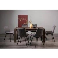 Cannes Dark Oak 6-8 Seater Dining Table & 6 Fontana Grey Velvet Fabric Chairs Black Legs