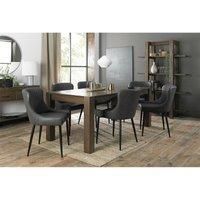 Cannes Dark Oak 8-10 Seater Dining Table & 8 Cezanne Dark Grey Faux Leather Chairs Black Legs