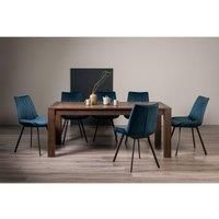 Cannes Dark Oak 8-10 Seater Dining Table & 8 Fontana Blue Velvet Fabric Chairs Black Legs