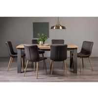 Hopper Scandi Oak 6-8 Seat Table & 6 Eriksen Dark Grey Faux Leather Chairs