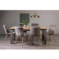 Cookham Scandi Oak 6-8 Seater Dining Table With Dark Grey Legs & 6 Eriksen Grey Velvet Fabric Chairs With Grey Rustic Oak Effect Legs