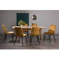 Tuska Scandi Oak 6-8 Seater Dining Table & 6 Mondrian Mustard Velvet Fabric Chairs With Black Legs