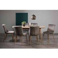 Tuska Scandi Oak 6-8 Seater Dining Table & 6 Eriksen Grey Velvet Fabric Chairs With Grey Rustic Oak Effect Legs