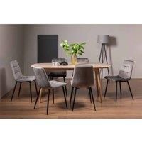 Tuska Scandi Oak 6 Seater Dining Table & 6 Mondrian Grey Velvet Fabric Chairs With Black Legs