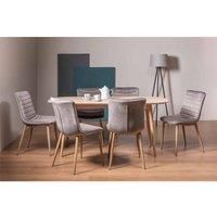 Tuska Scandi Oak 6 Seater Dining Table & 6 Eriksen Grey Velvet Fabric Chairs With Grey Rustic Oak Effect Legs