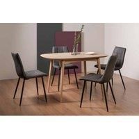 Bentley Designs Tuska Scandi Oak 4 Seater Dining Table & 4 Mondrian Dark Grey Faux Leather Chairs With Black Legs