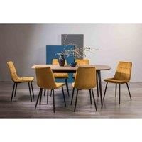 Rhoka Weathered Oak 6-8 Seater Dining Table With Peppercorn Legs & 6 Mondrian Mustard Velvet Fabric Chairs With Black Legs