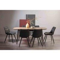 Tuxen Weathered Oak 6-8 Seat Dining Table & 6 Seurat Dark Grey Faux Suede Chairs
