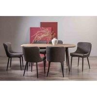 Tuxen Dining Set - Weathered Oak 6 Seater Dining Table with Peppercorn Legs and 6 Cezanne Dark Grey Faux Leather Chairs with Sand Black Powder Coated Legs