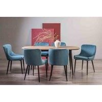 Rhoka Weathered Oak 6 Seater Dining Table With Peppercorn Legs & 6 Cezanne Petrol Blue Velvet Fabric Chairs With Black Legs