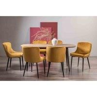 Rhoka Weathered Oak 6 Seater Dining Table With Peppercorn Legs & 6 Cezanne Mustard Velvet Fabric Chairs With Black Legs
