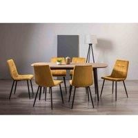 Rhoka Weathered Oak 6 Seater Dining Table With Peppercorn Legs & 6 Mondrian Mustard Velvet Fabric Chairs With Black Legs