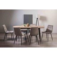 Rhoka Weathered Oak 6 Seater Dining Table With Peppercorn Legs & 6 Mondrian Grey Velvet Fabric Chairs With Black Legs