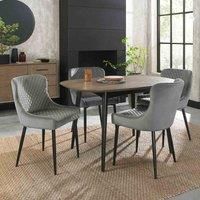 Tuxen Weathered Oak 4 Seat Dining Table & 4 Cezanne Grey Velvet Fabric Chairs