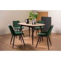 Tuxen Weathered Oak 4 Seat Dining Table & 4 Seurat Green Velvet Fabric Chairs