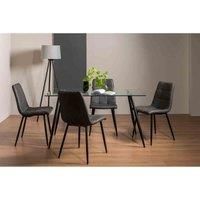 Martini Tempered Glass 6 Seat Table & 4 Mondrian Dark Grey Faux Leather Chairs