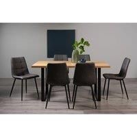 Ramsay Oak Effect 6 Seater (U Leg) & 6 Mondrian Dark Grey Faux Leather Chairs