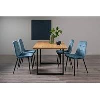Ramsay Oak Effect 6 Seat Dining Table (U leg) & 4 Mondrian Blue Velvet Chairs