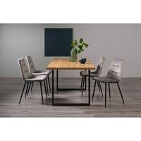 Ramsay Oak Effect 6 Seat Table (U Leg) & 4 Mondrian Grey Velvet Fabric Chairs