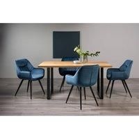 Ramsay Oak Effect 6 Seat Dining Table (U Leg) & 4 Dali Petrol Blue Velvet Chairs