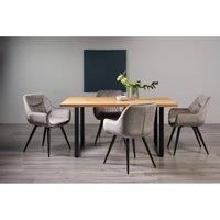 Ramsay Oak Effect 6 Seat Dining Table (U Leg) & 4 Dali Grey Velvet Fabric Chairs