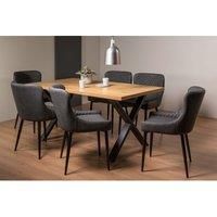 Ramsay Oak Effect 6 Seat Table (X Leg) & 6 Cezanne Dark Grey Faux Leather Chairs