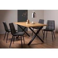 Ramsay Oak Effect 6 Seater (X Leg) & 4 Mondrian Dark Grey Faux Leather Chairs