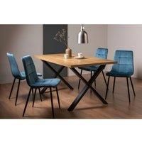 Ramsay Oak Effect 6 Seat Dining Table (X Leg) & 4 Mondrian Blue Velvet Chairs