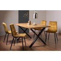 Ramsay Oak Effect 6 Seat Dining Table (X Leg) & 4 Mondrian Mustard Velvet Chairs