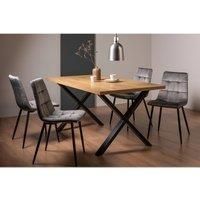 Ramsay Oak Effect 6 Seat Table (X Leg) & 4 Mondrian Grey Velvet Fabric Chairs