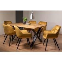 Ramsay Oak Effect 6 Seat Table (X Leg) & 6 Dali Mustard Velvet Fabric Chairs
