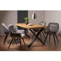 Ramsay Oak Effect 6 Seat Table (X Leg) & 4 Dali Grey Velvet Fabric Chairs