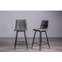 Bentley Designs Libra Pair Of Dark Grey Faux Leather Bar Stools With Black Legs