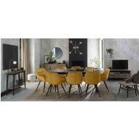 Rhoka Weathered Oak 6-8 Seater Dining Table With Peppercorn Legs & 8 Dali Mustard Velvet Fabric Chairs With Black Legs