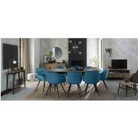Rhoka Weathered Oak 6-8 Seater Dining Table With Peppercorn Legs & 8 Dali Petrol Blue Velvet Fabric Chairs With Black Legs
