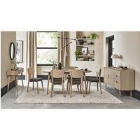 Bentley Designs Tuska Scandi Oak 6 Seater Dining Table & 6 Veneer Back Chairs - Cold Steel Fabric