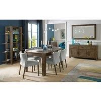 Bentley Designs Cannes Dark Oak 6-8 Seater Dining Table & 6 Low Back Upholstered Chairs Pebble Grey Fabric